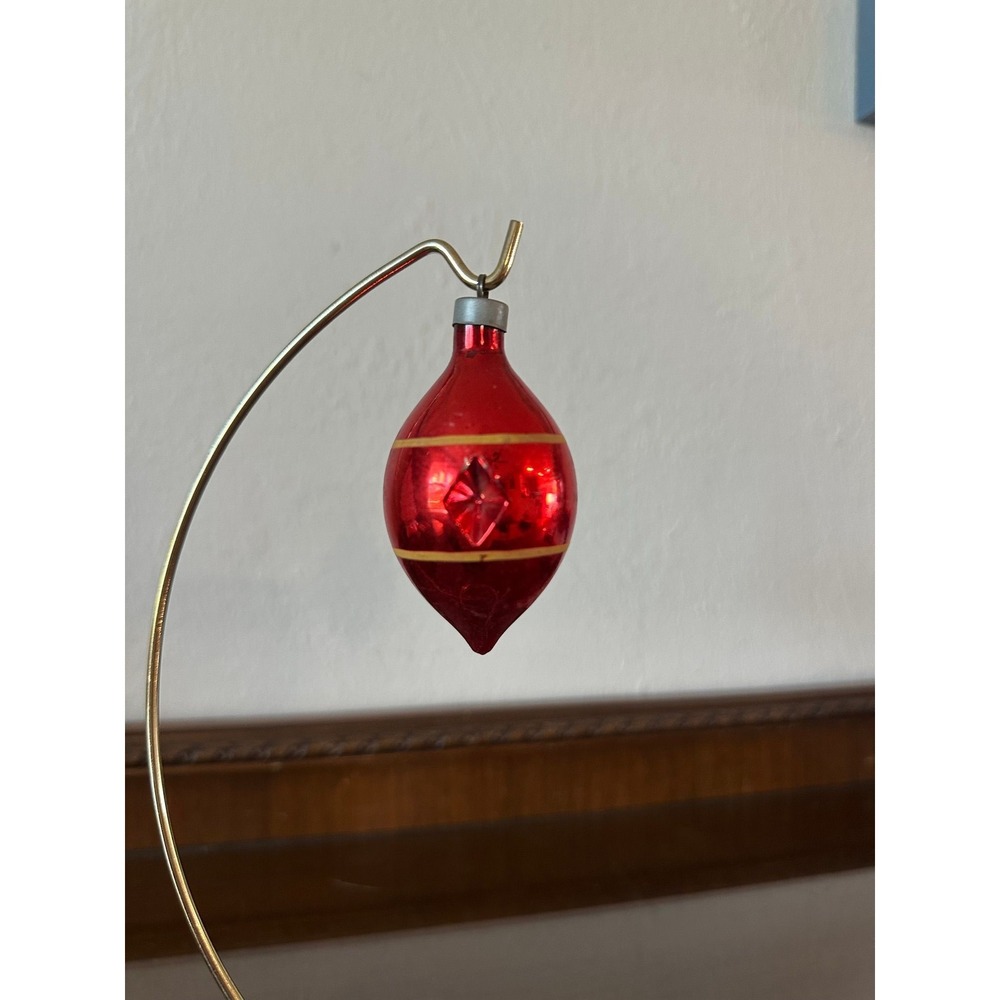 Vintage Premier Red with Yellow Band Double Diamond Indent‎ Christmas Ornament